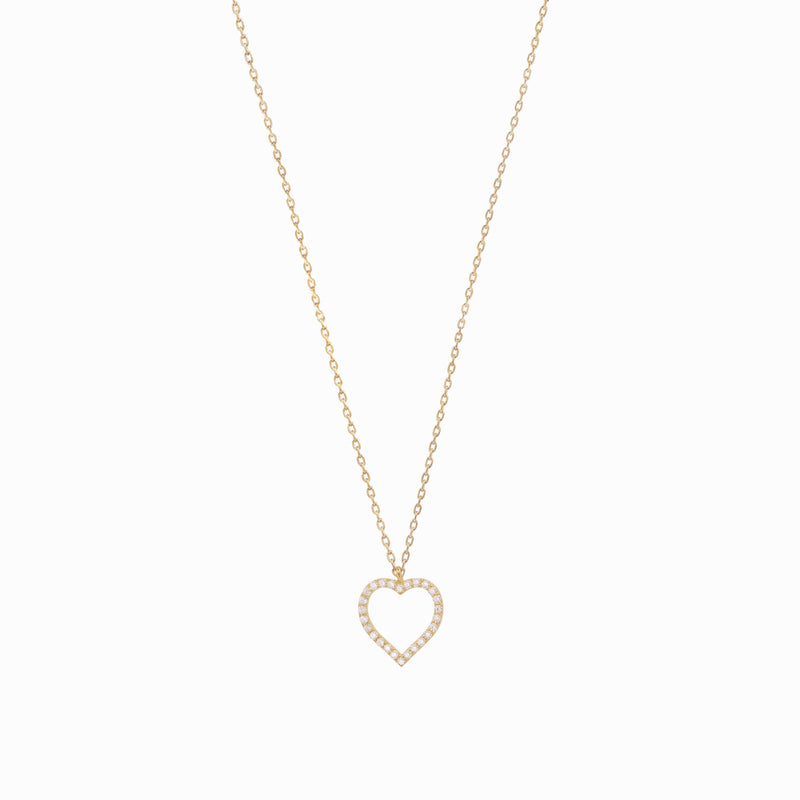 Open Heart Pavé Diamond Solid Gold Necklace