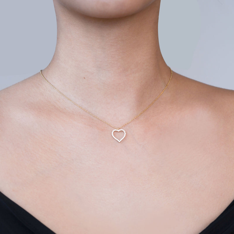 Open Heart Pavé Diamond Solid Gold Necklace