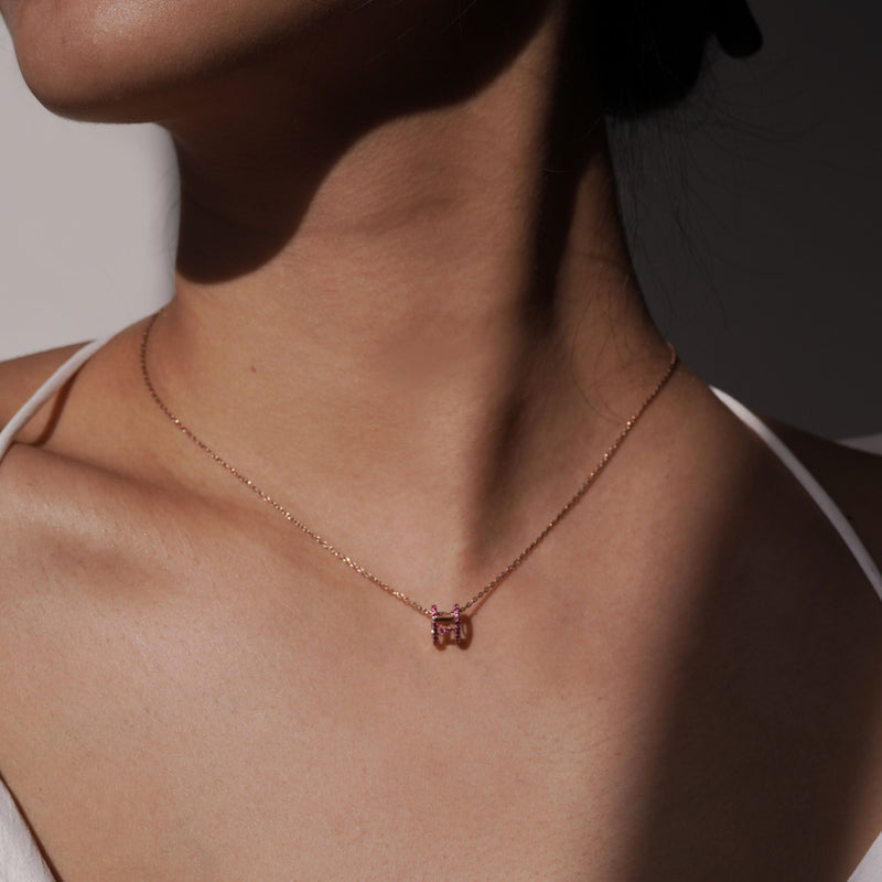 BY LIME Eclipse H Initial Letter Pavé Pink Sapphire Charm 10K Rose Gold