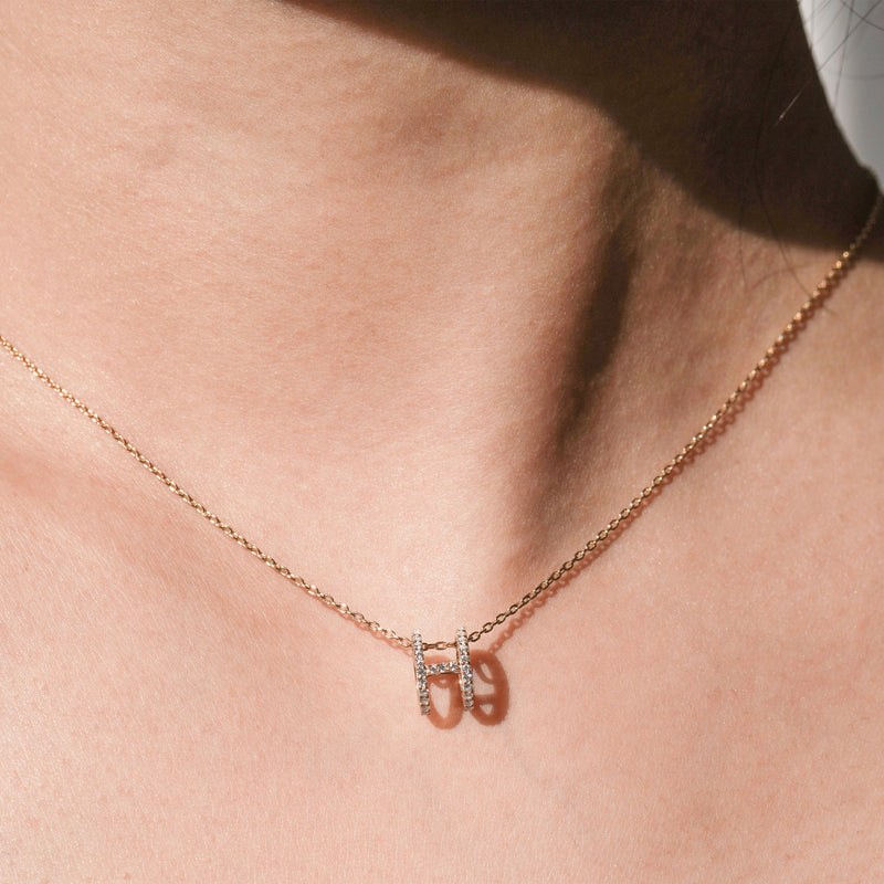 Eclipse H Initial Letter Pavé Diamond Gold Charm