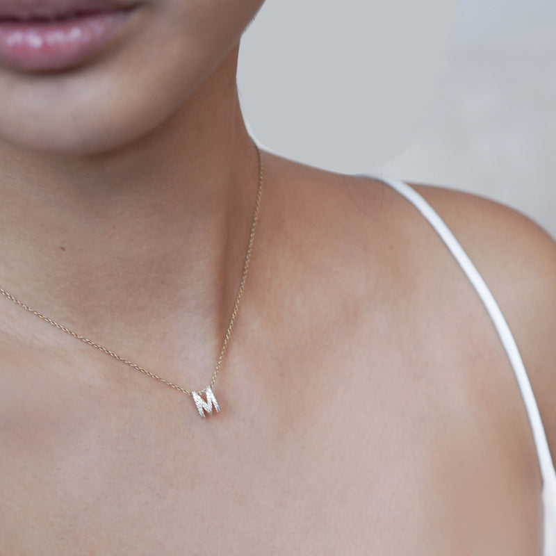 BY LIME Eclipse M Initial Letter Pavé Diamond Necklace 14K Gold
