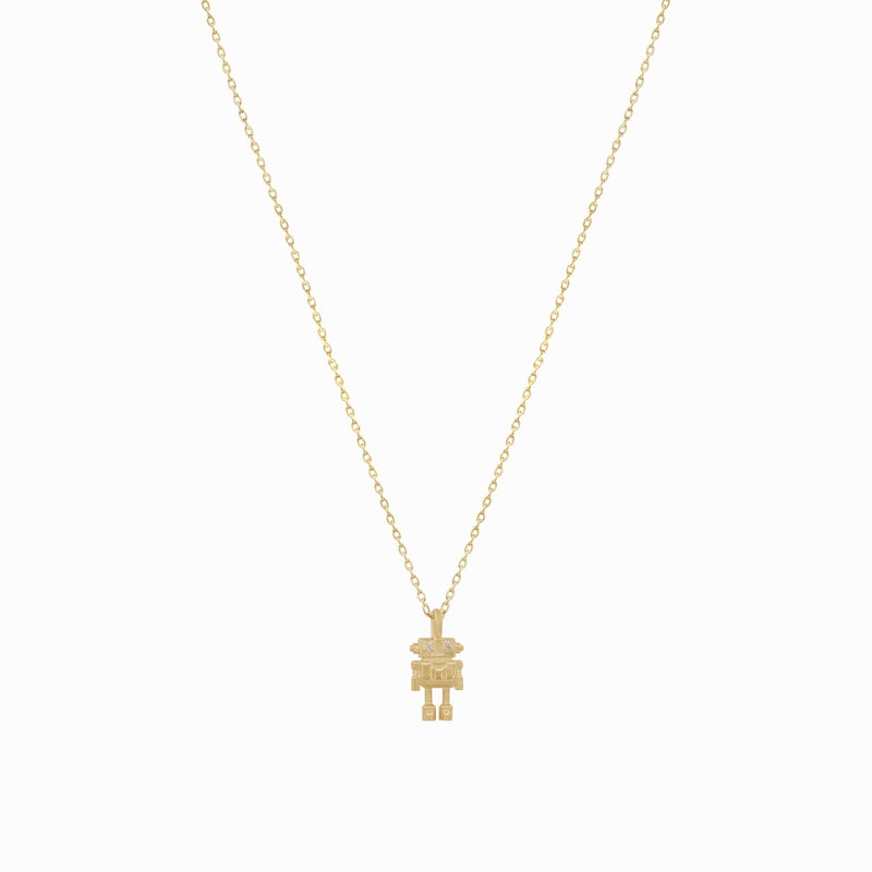 Robot Winy Pavé Diamond Pendant Gold Necklace