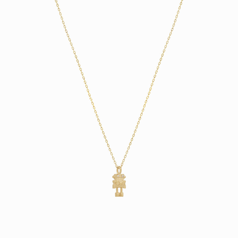 Robot Winy Pavé Diamond Pendant Gold Necklace