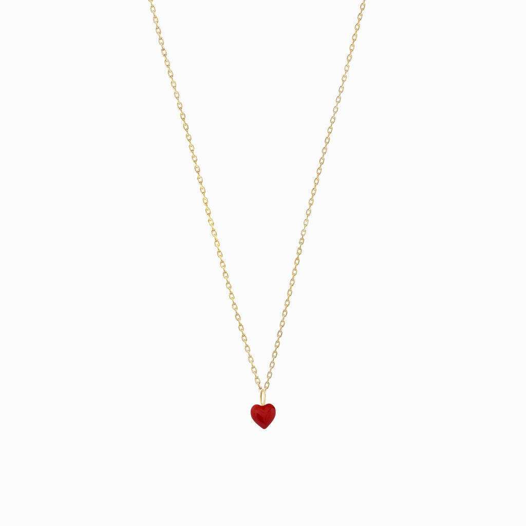 Full Heart Enamel Charm Necklace 14K Gold