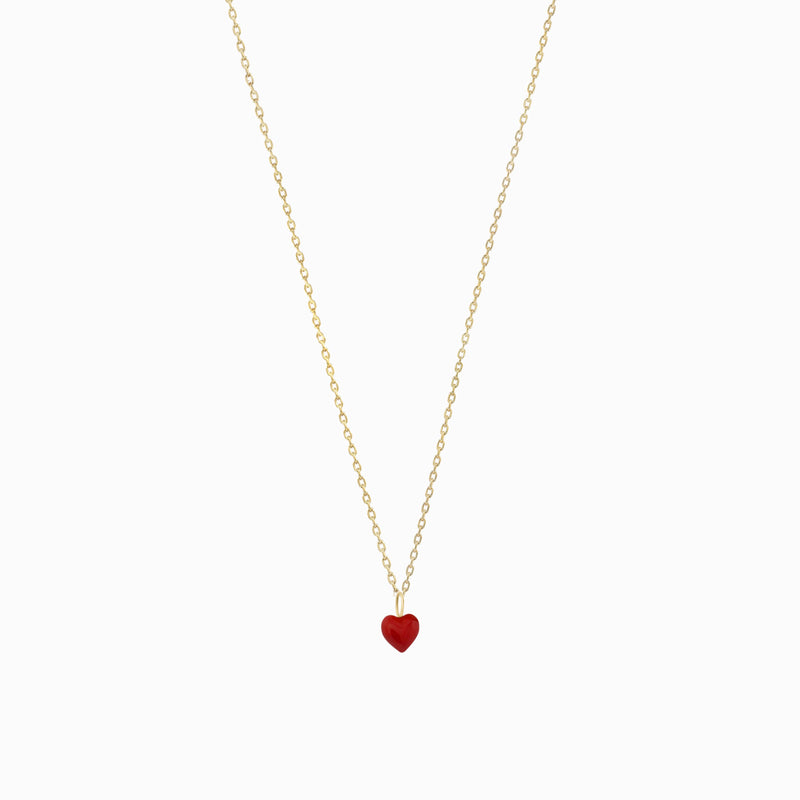 Full Heart Enamel Charm Necklace 14K Gold