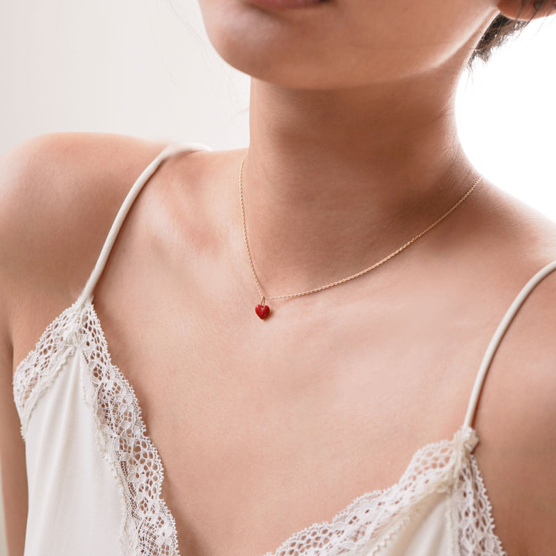 Full Heart Enamel Charm Necklace 14K Gold