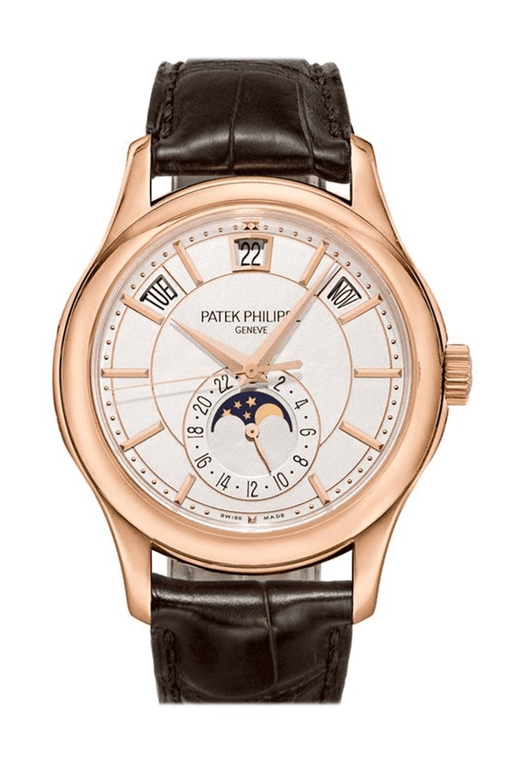 Patek Philippe Complications Annual Calendar Moonphase Rose Gold Brown Leather Men's Watch 5205R-001
