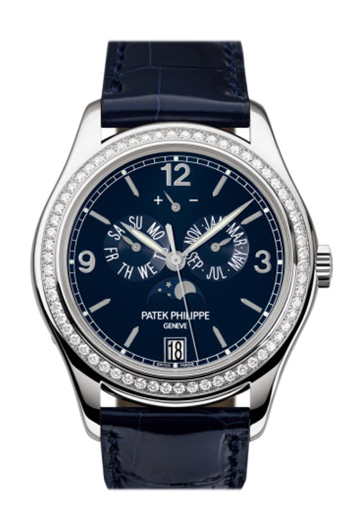 Patek Philippe Complications Annual Calendar Blue Dial 18Kt White Gold Diamond Leather Men?™s