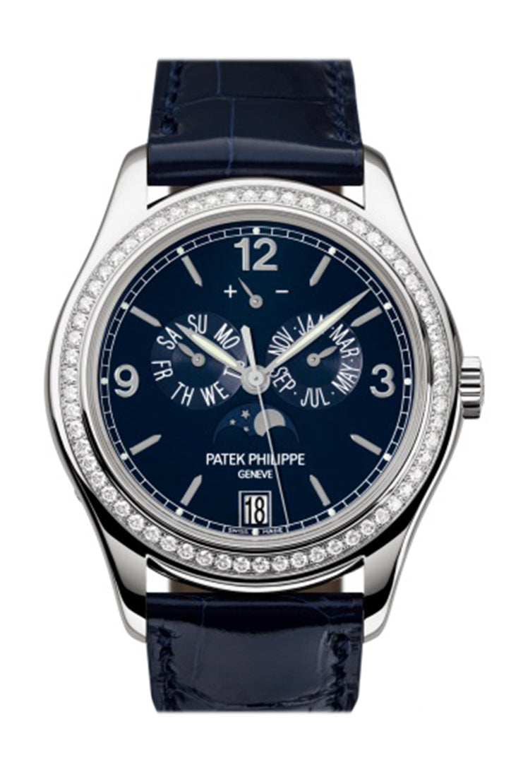 Patek Philippe Complications Annual Calendar Blue Dial 18kt White Gold Diamond Blue Leather Men's Watch Item No. 5147G-001