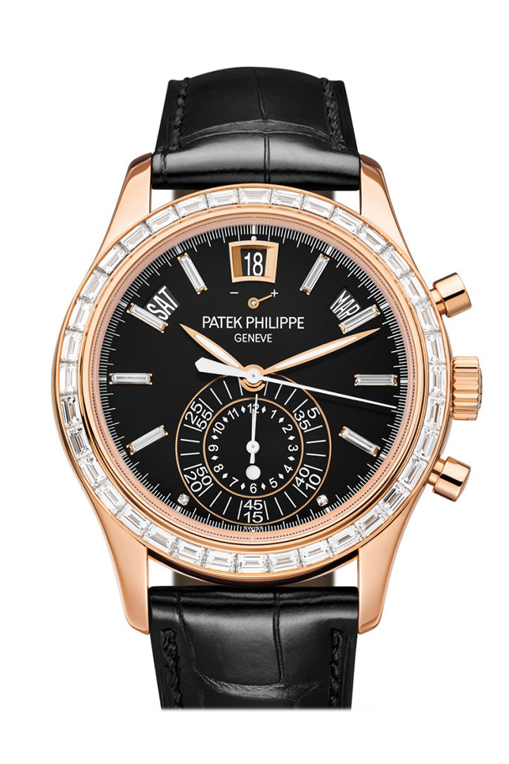 Patek Philippe Complications Annual Calendar Moonphase Rose Gold Brown Leather Men's Watch 5205R-001