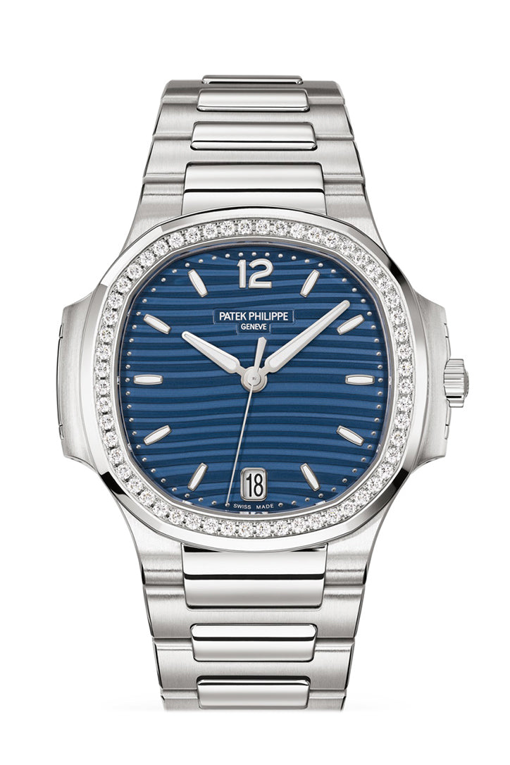 Patek Philippe Nautilus Blue Tinted Mother Of Pearl Dial Ladies Diamond Watch 7018/1A-010