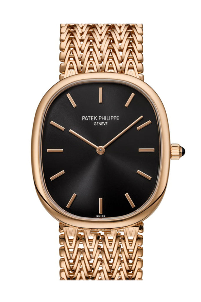 Patek Philippe Golden Ellipse Black Dial Rose Gold Watch 5738/1R