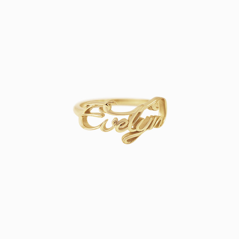 BY LIME Custom Name Script Letters Name Ring EVELYN 10K Gold