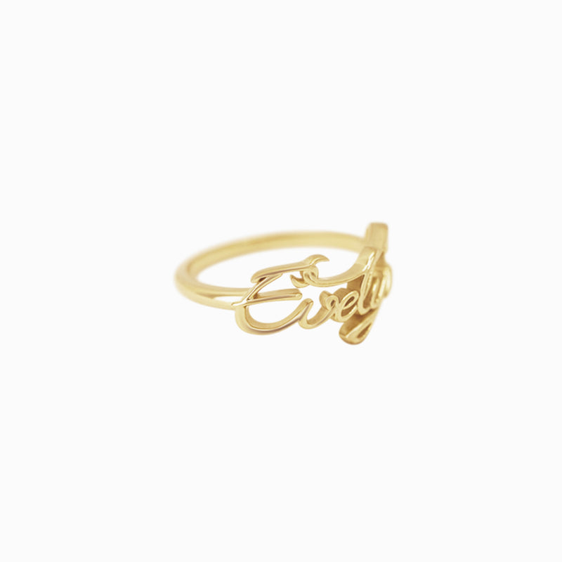 BY LIME Custom Name Script Letters Name Ring EVELYN 10K Gold