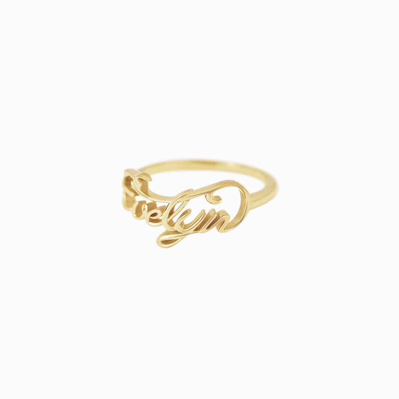 BY LIME Custom Name Script Letters Name Ring EVELYN 10K Gold