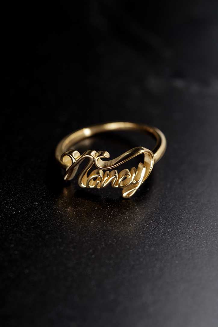 BY LIME Custom Name Script Letters Name  Ring NANCY 10K Gold