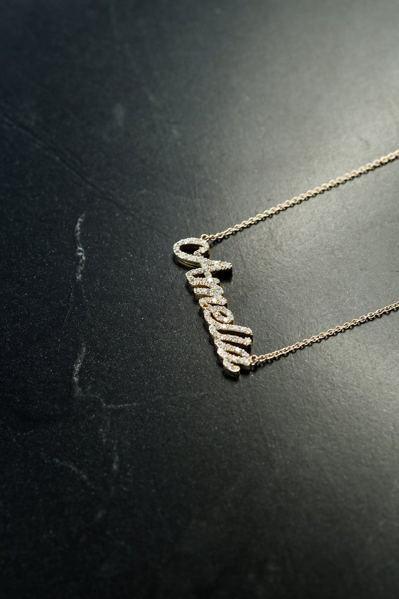 BY LIME Custom Name Script Pavé Natural Diamond Necklace AMERIA 10K Solid Gold