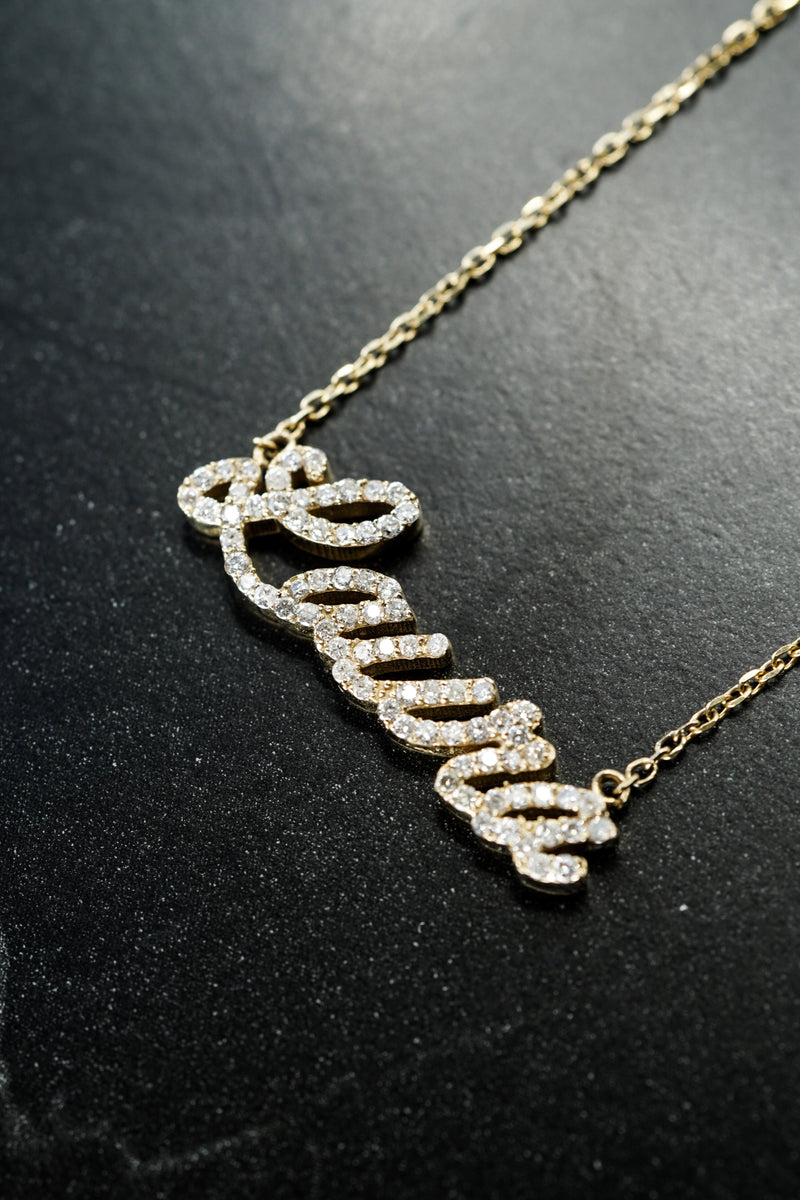 BY LIME Custom Name Script Pavé Lab Diamond Necklace LAURA 10K Solid Gold