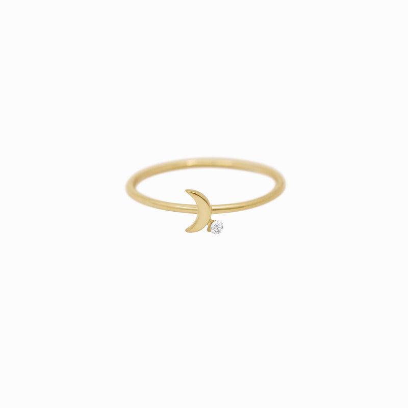 Crescent Moon One Diamond Solid Gold Ring