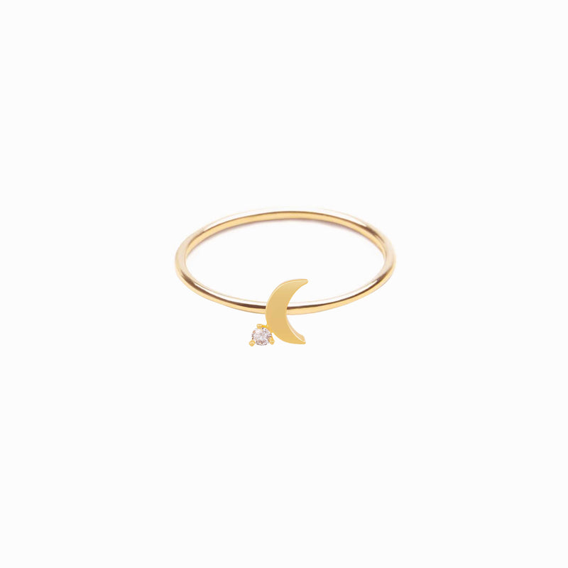 Crescent Moon One Diamond Solid Gold Ring