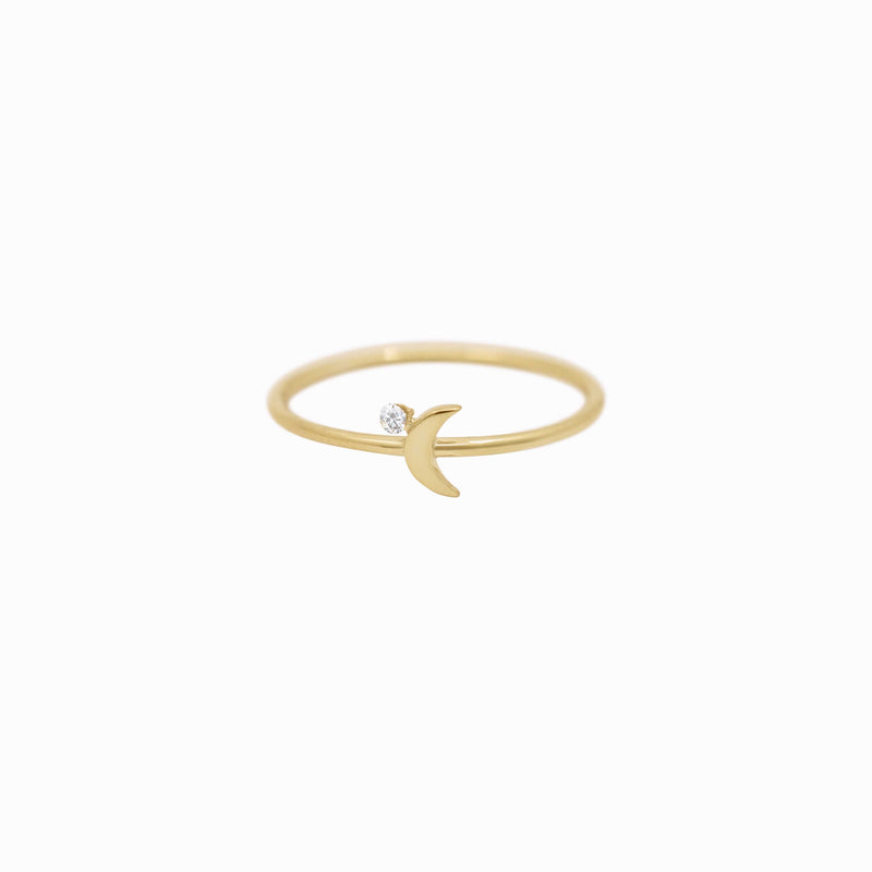 Crescent Moon One Diamond Solid Gold Ring