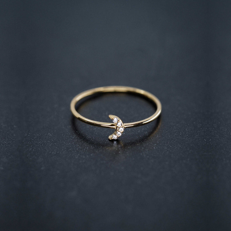 BY LIME Crescent Moon Line Pavé Lab Diamond Ring 10K Gold