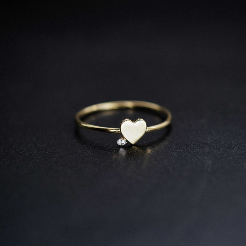 Heart One Diamond Solid Gold Ring