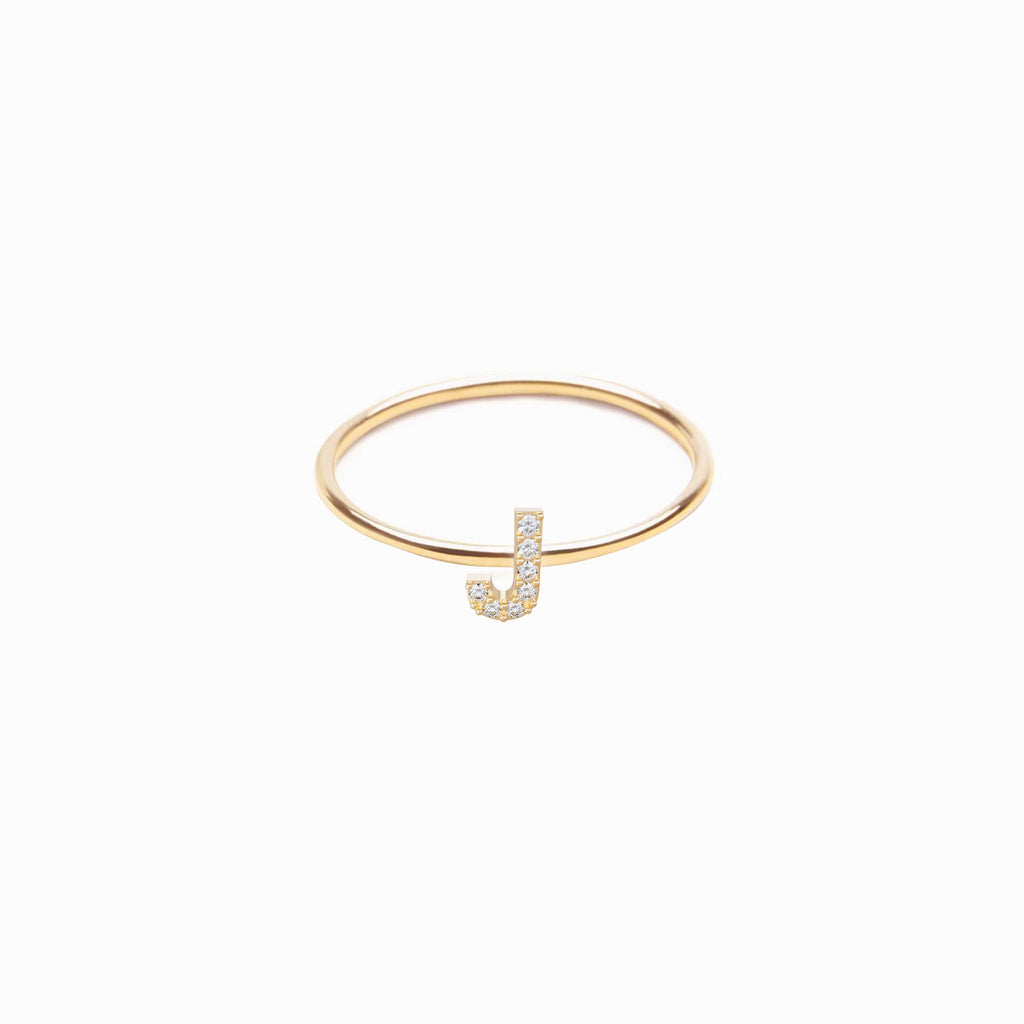BY LIME J Line Initial Letter Pavé Lab Diamond Ring 10K Gold