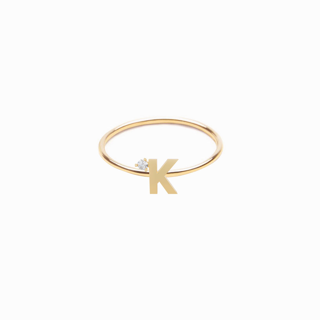 BY LIME K Line Initial Letter One Pavé Diamond Ring 10K Gold