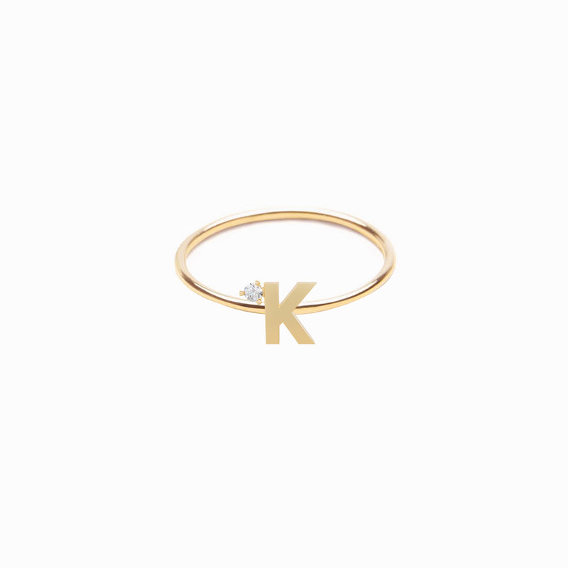 BY LIME K Line Initial Letter One Pavé Diamond Ring 10K Gold