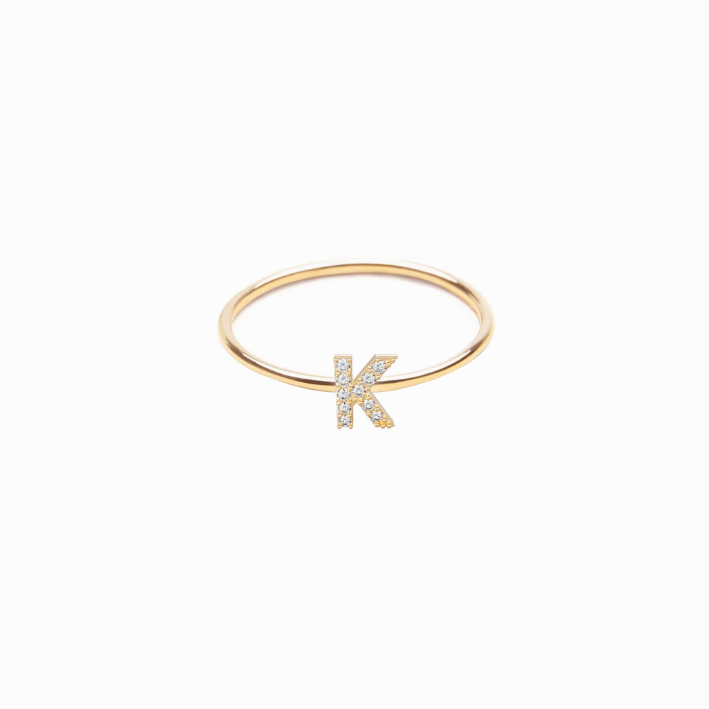 BY LIME K Line Initial Letter Pavé Diamond Ring 10K Gold