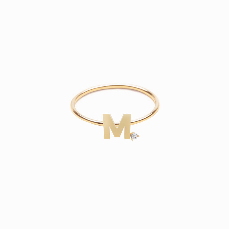 BY LIME M Line Initial Letter One Pavé Diamond Ring 10K  Gold