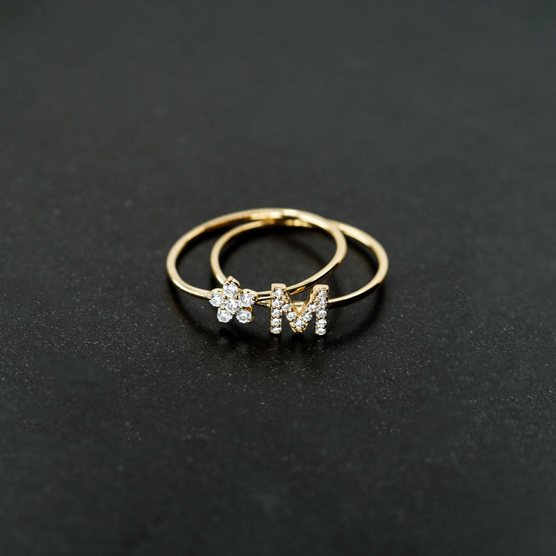 BY LIME M Line Initial Letter Pavé Lab Diamond Ring 10K Gold