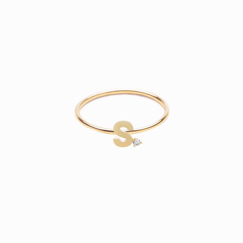 BY LIME S Line Initial Letter One Pavé Diamond Ring 10K Gold