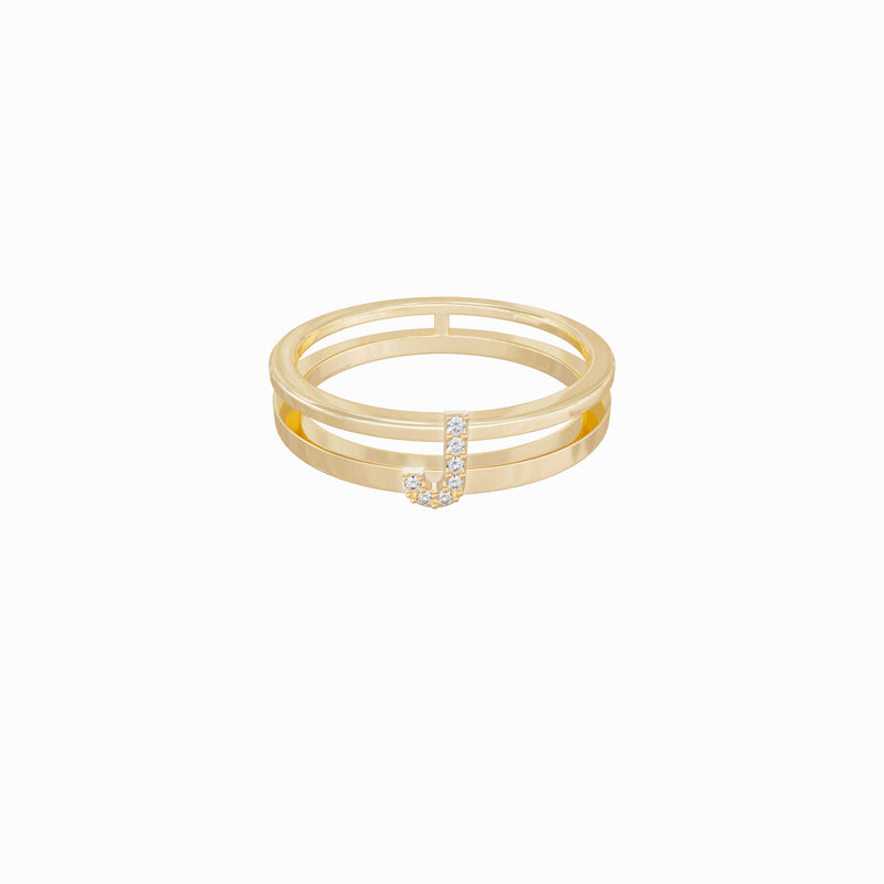 BY LIME J Initial Letter Pavé Lab Diamond Ring 10K Gold