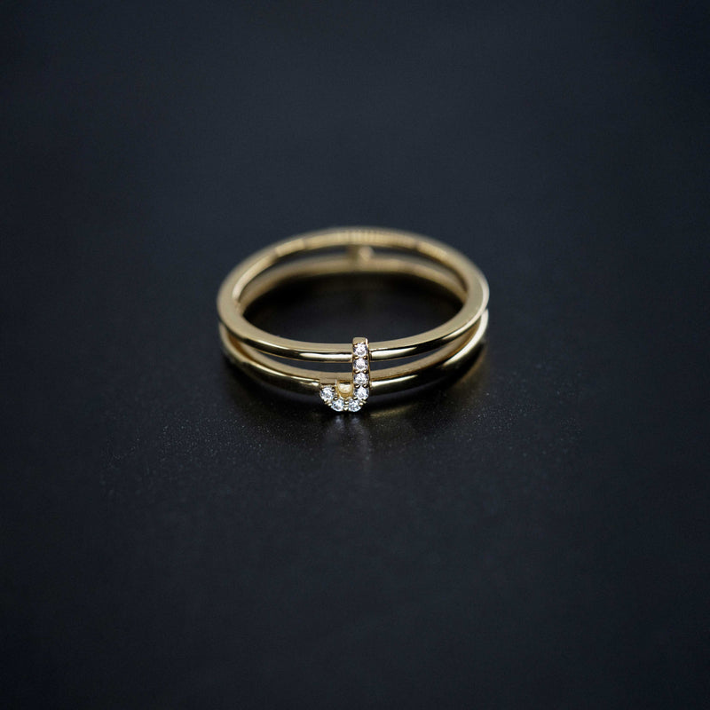 BY LIME J Initial Letter Pavé Lab Diamond Ring 10K Gold