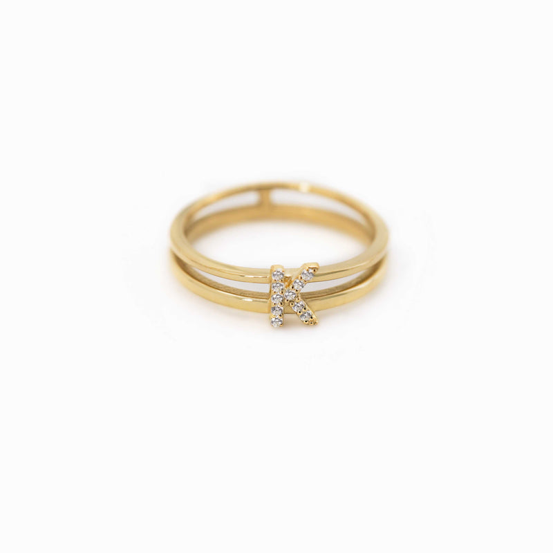 BY LIME K Initial Letter Pavé Lab Diamond Ring 10K Gold