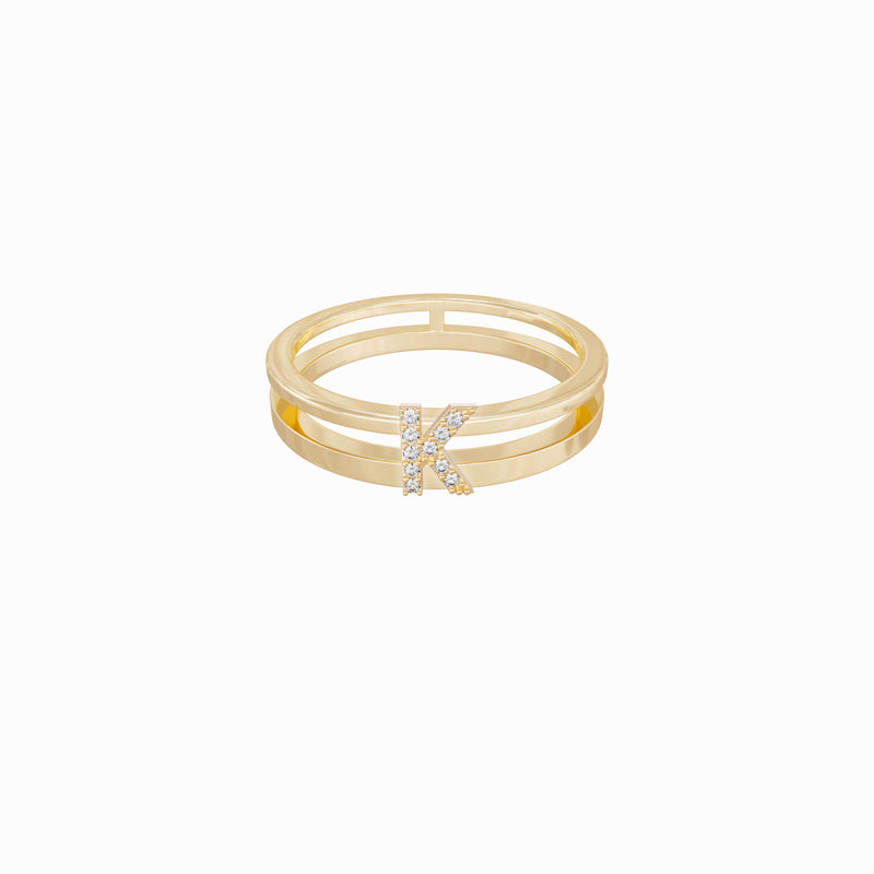 BY LIME K Initial Letter Pavé Lab Diamond Ring 10K Gold