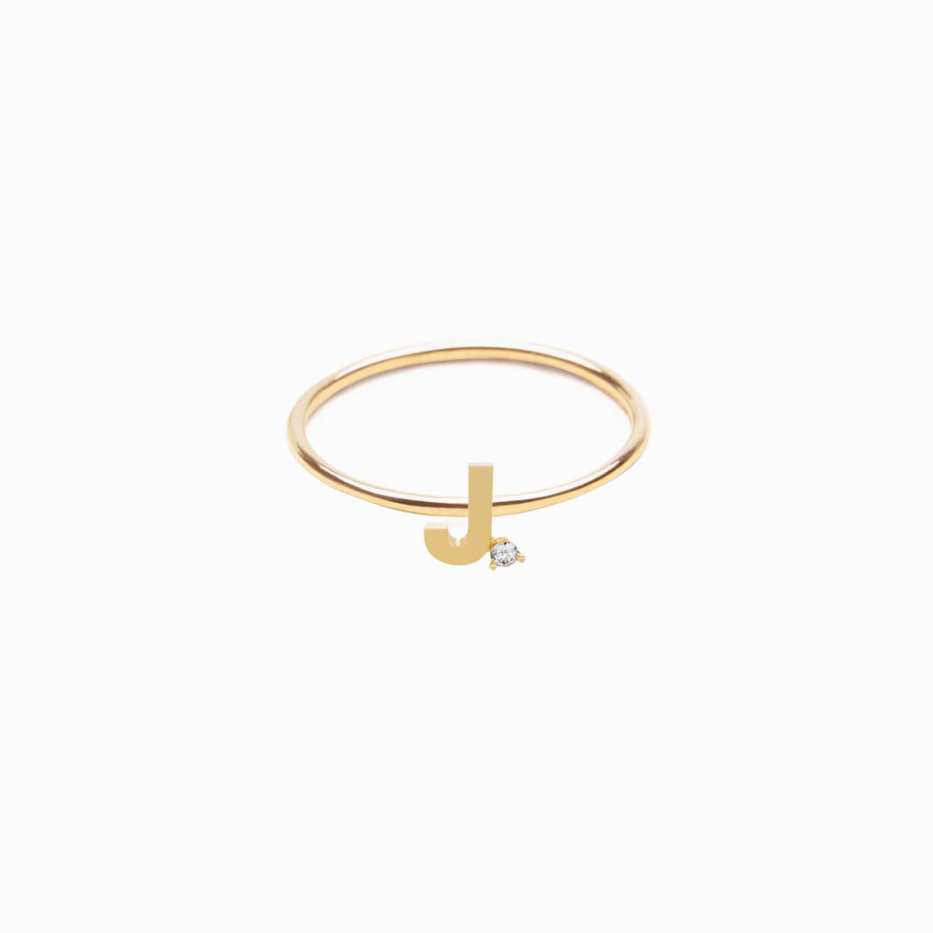 BY LIME J Line Initial Letter One Pavé Diamond Ring 10K Gold