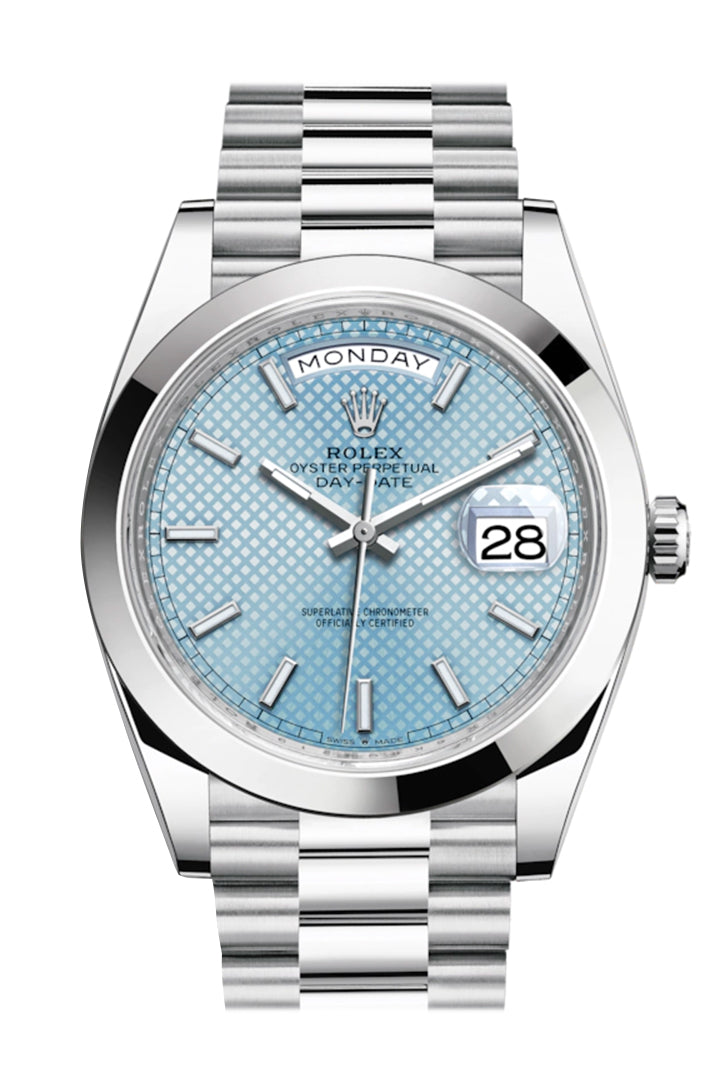 Rolex Day-Date 40 Dark Rhodium Stripe Motif Dial Dome Bezel Platinum President Automatic Men's Watch 228206