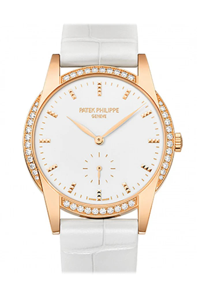 Patek Philippe Calatrava Hand Wond Leather Ladies White Dial Watch 7122/200R-001