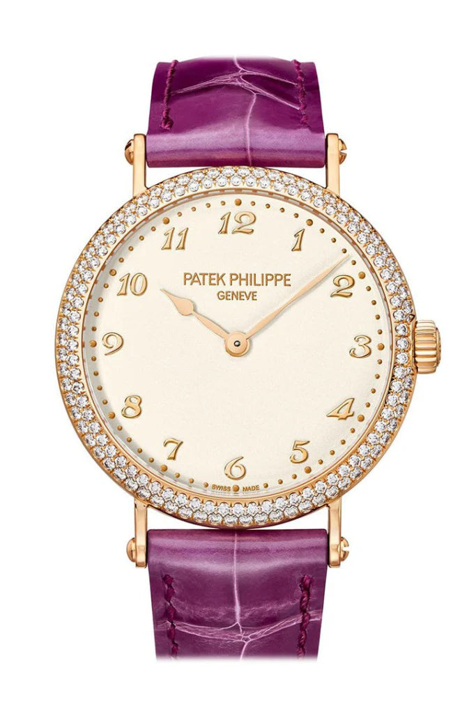 Patek Philippe Calatrava Automatic Gold Diamond Ladies Silver Dial Watch 7200/200R-001