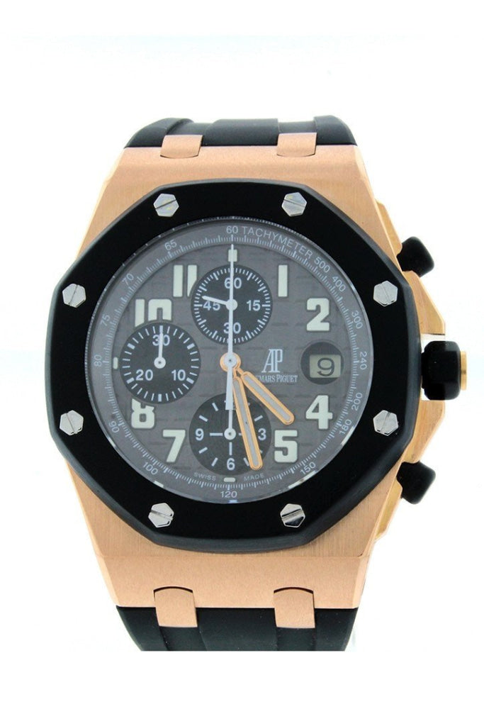 Audemars Piguet Royal Oak Offshore Black Dial 18Kt Rose Gold Rubber Chronograph Mens Watch