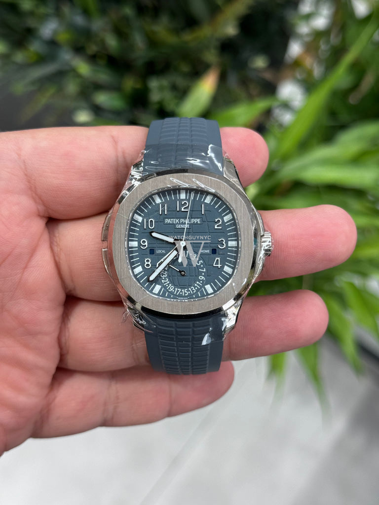 Patek Philippe Aquanaut Travel Time Blue Gray Dial White Gold Watch 5164G