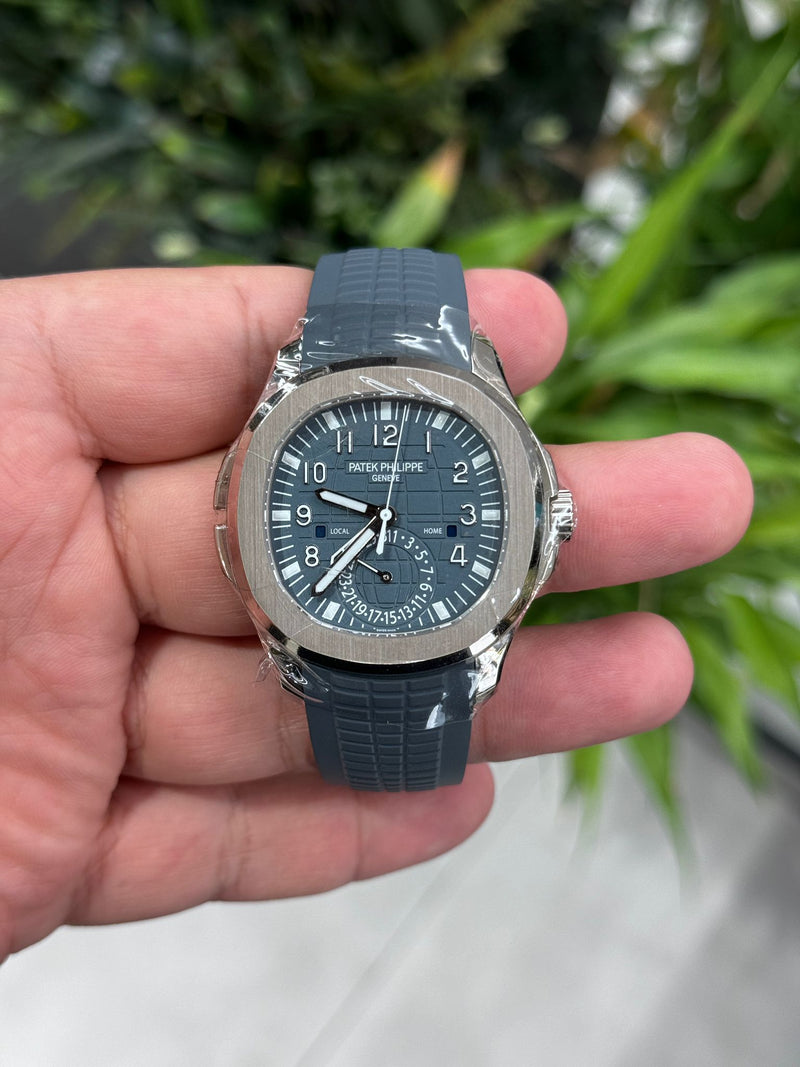 Patek Philippe Aquanaut  Travel Time Blue Gray Dial White Gold Watch 5164G