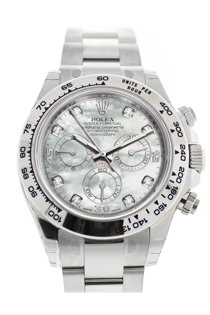 Rolex Cosmograph Daytona Mother Of Pearl Diamond Dial White Gold Oyster Mens Watch 116509