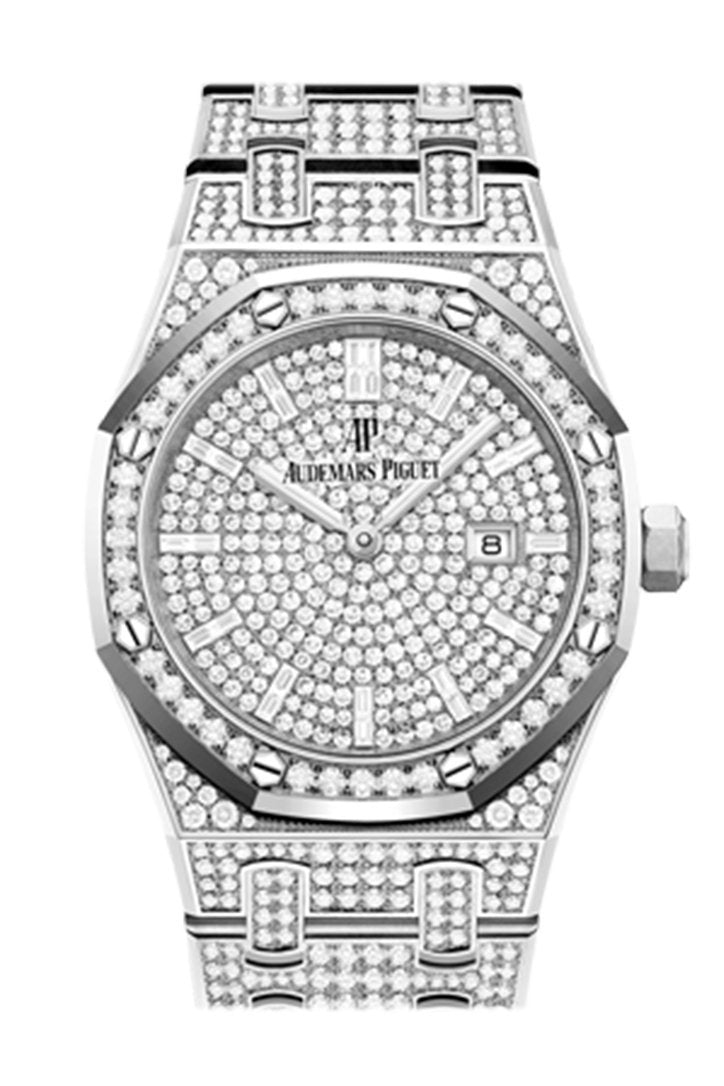 Audemars Piguet Royal Oak Quartz Diamond Dial White Gold Pave Bracelet Watch 67652Bc.zz.1265Bc.01