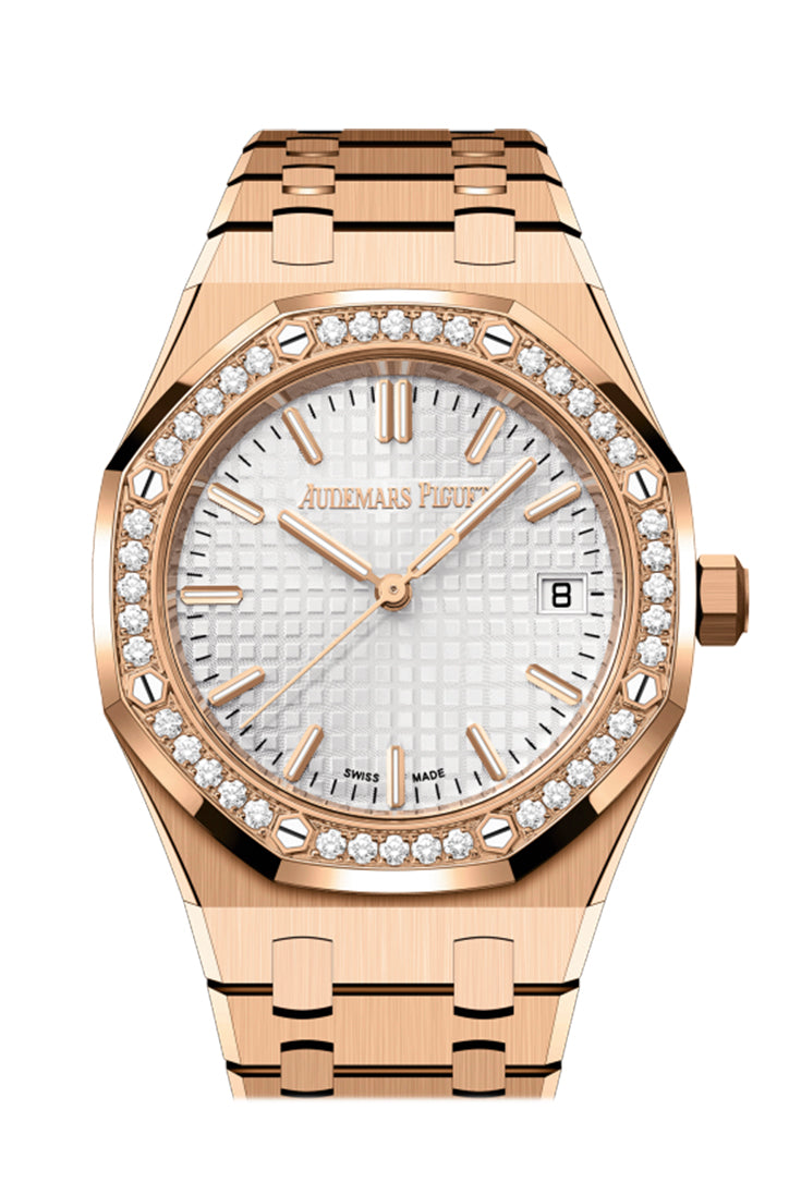 Audemars Piguet Royal Oak 37 Brown Dial Automatic 18K Pink Gold Ladies Diamond Watch 15451OR.ZZ.1256OR.04