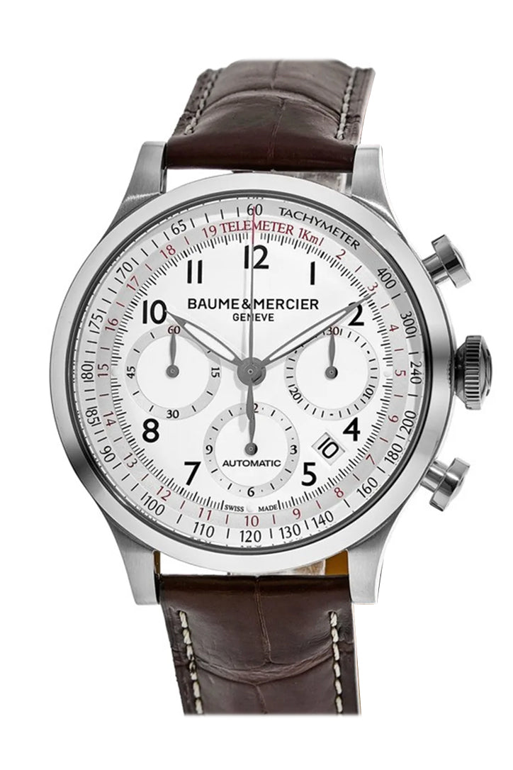 Baume and Mercier Clifton Club Automatic Chronogragh Red Leather Strap Silver Dial 10404