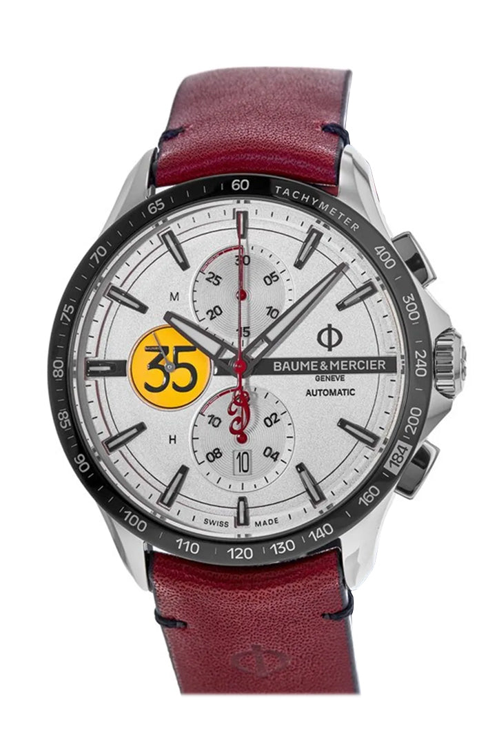 Baume and Mercier Clifton Club Automatic Chronogragh Red Leather Strap Silver Dial 10404